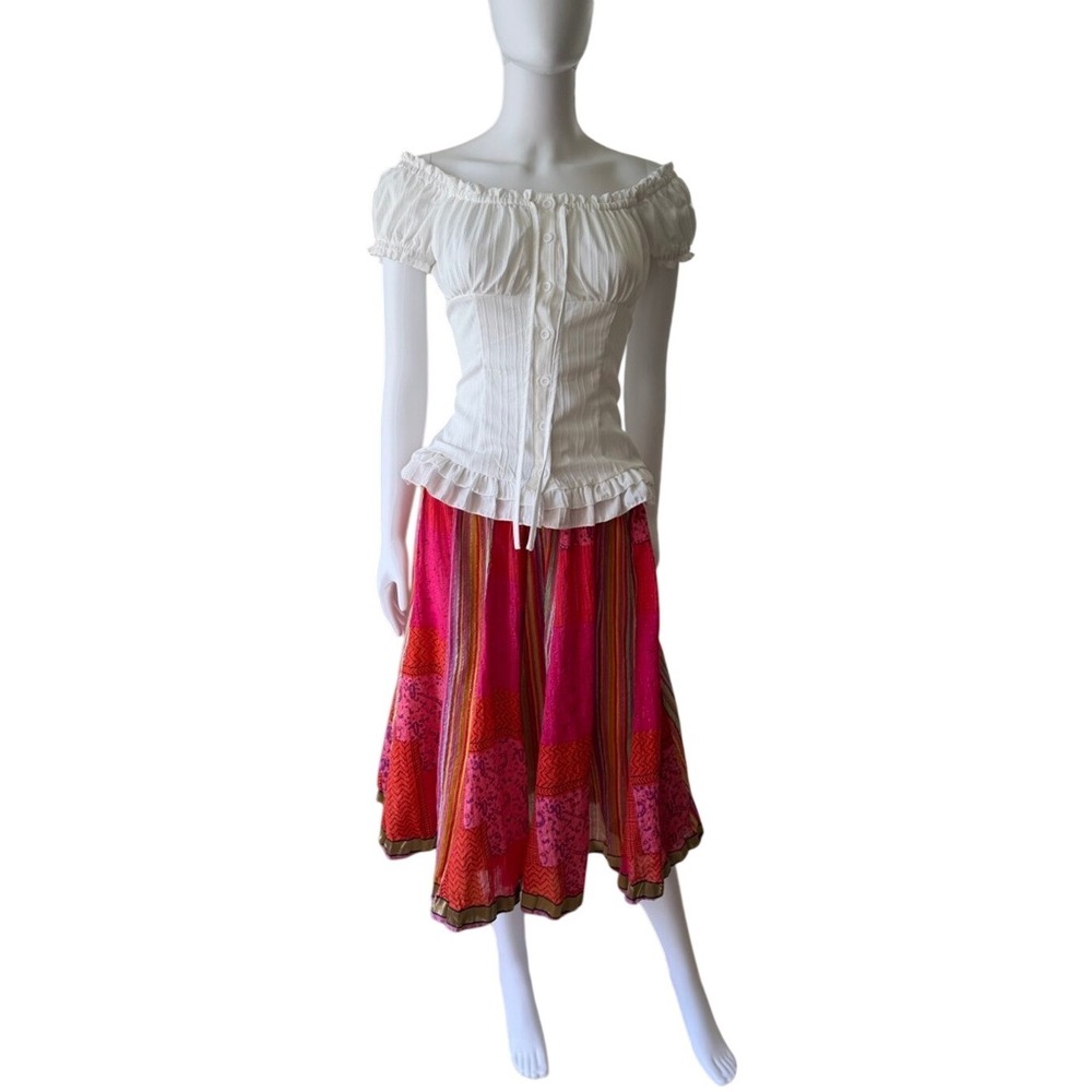 Women's Anu by Natural Pink‎ Orange patchwork Midi Skirt